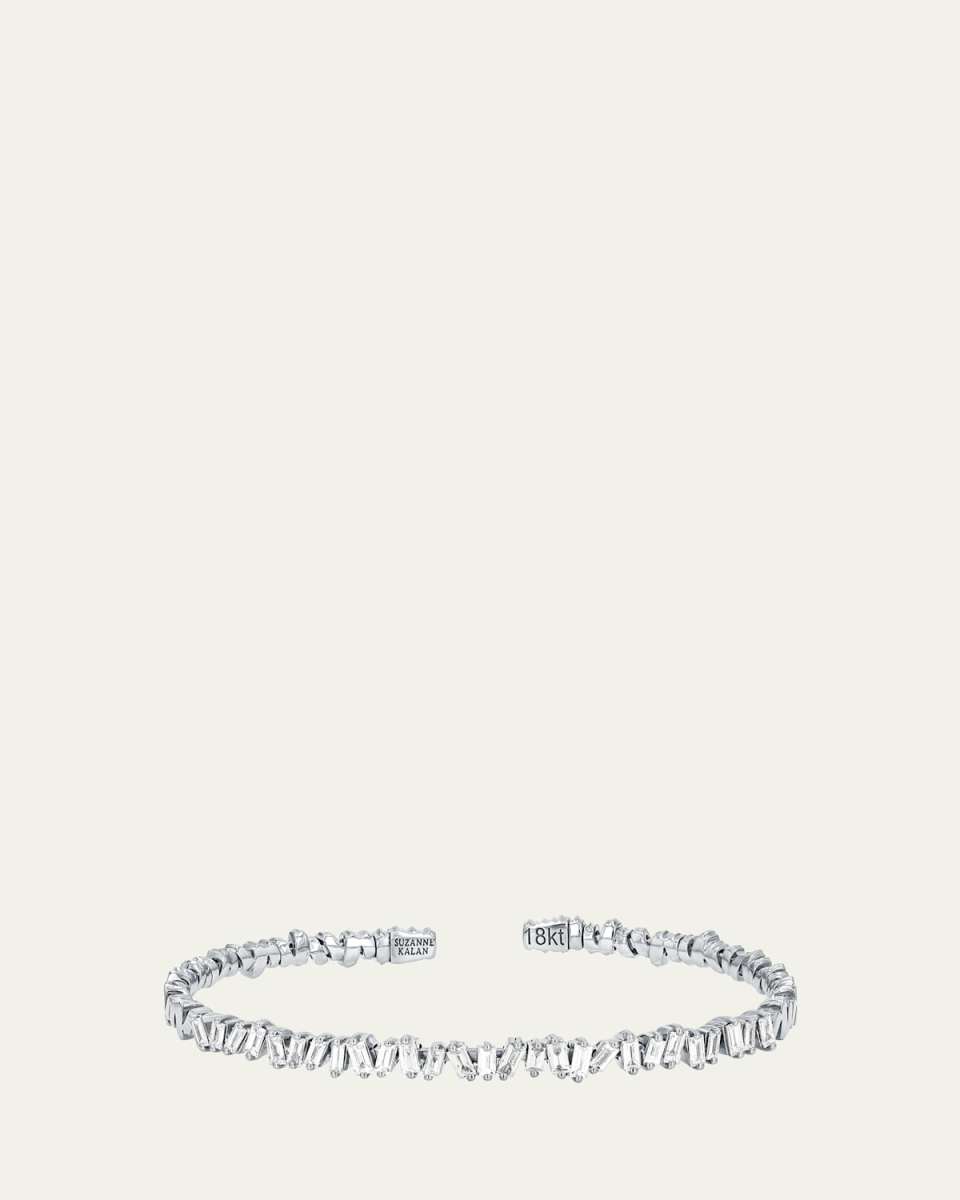 18K White Gold Fireworks Diamond Baguette Flexible Bangle,